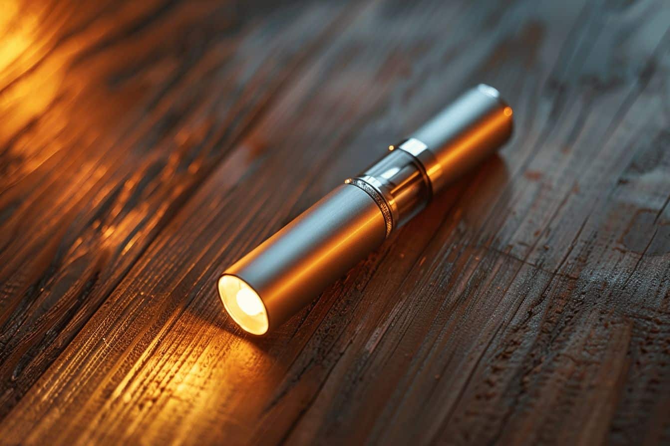 Cigarette électronique en main avec graphique de santé