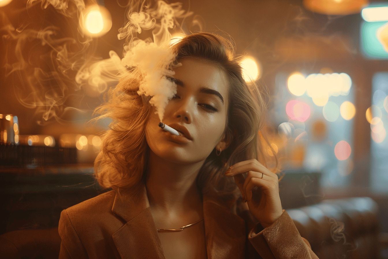 Femme en train de fumer avec un air pensif