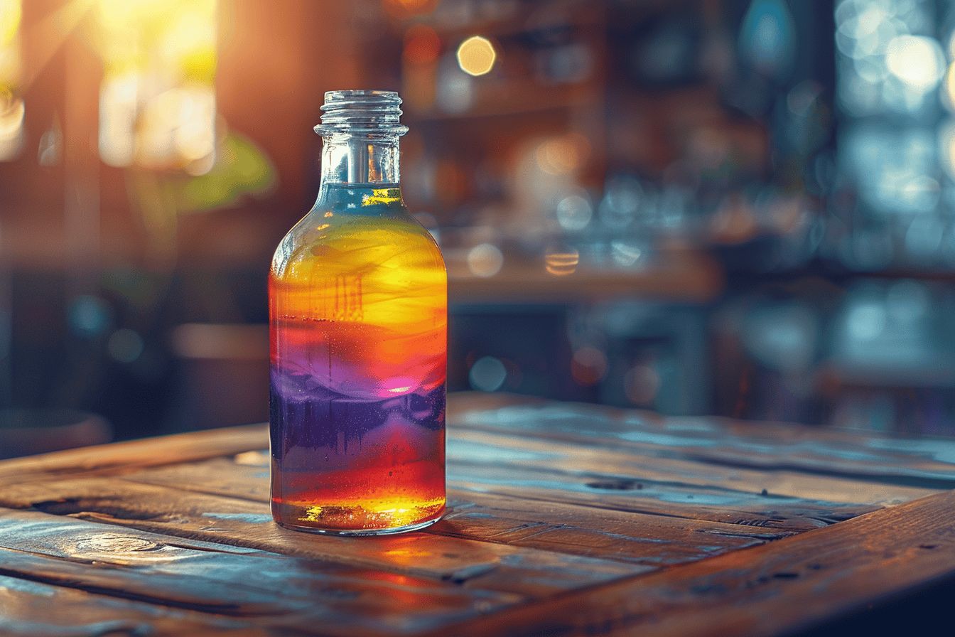 Flacon de e-liquide avec étiquette sur le temps  
Bouteille de e-liquide à côté d'un chronomètre